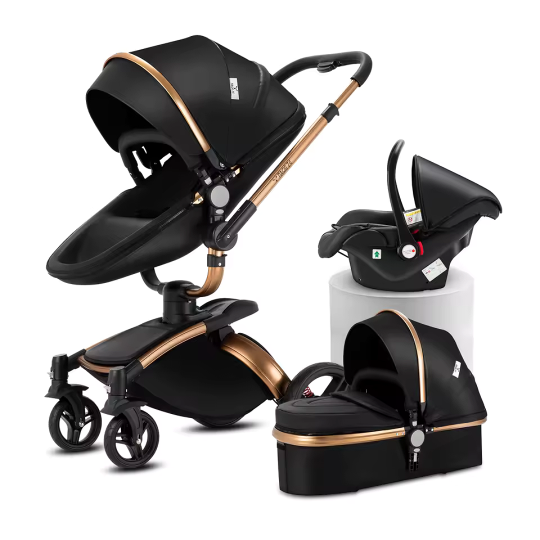 360 Degree Swivel Premium Leather Pushchair Set 3 in 1