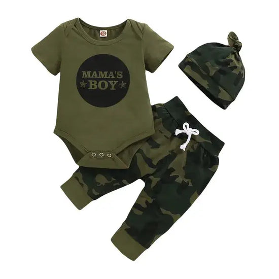 a baby boy's camo outfit and hat