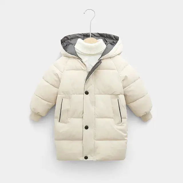 a baby boy's winter coat with a hood