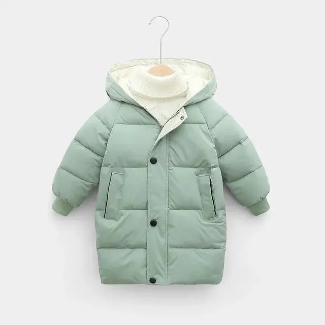 a baby boy's winter coat with a hood