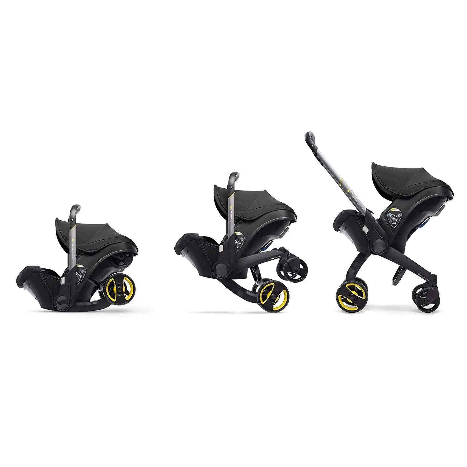 three different views of a baby stroller