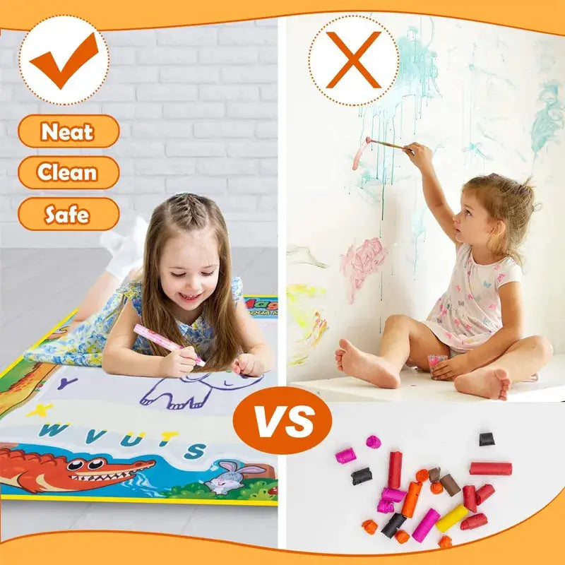 two pictures of a girl and a boy with crayons