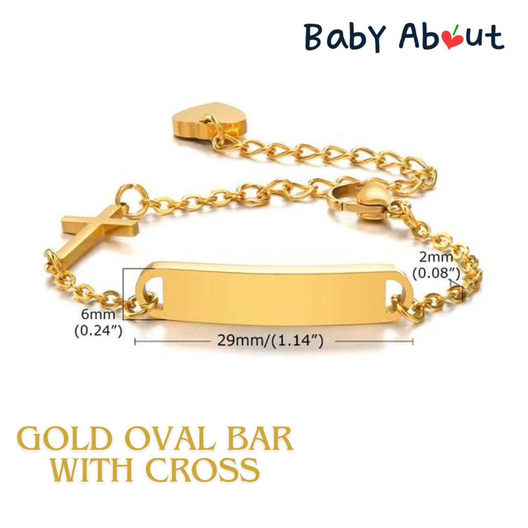 a gold bracelet with a bar on it