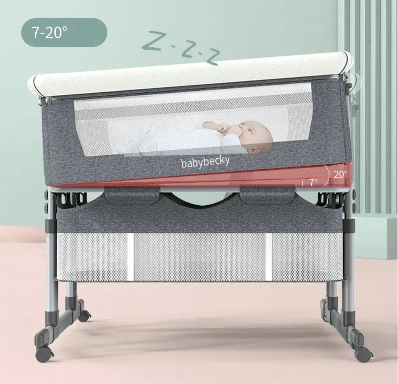 Adjustable Twins Cradle Crib with Wheels & Mesh Bassinet for 2 Babies