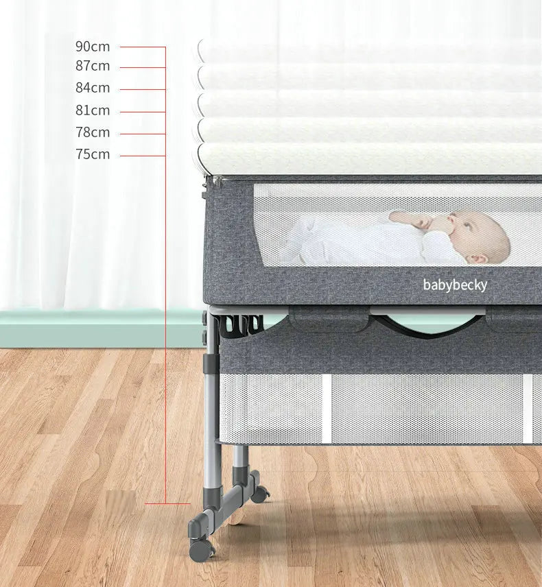 Adjustable Twins Cradle Crib with Wheels & Mesh Bassinet for 2 Babies