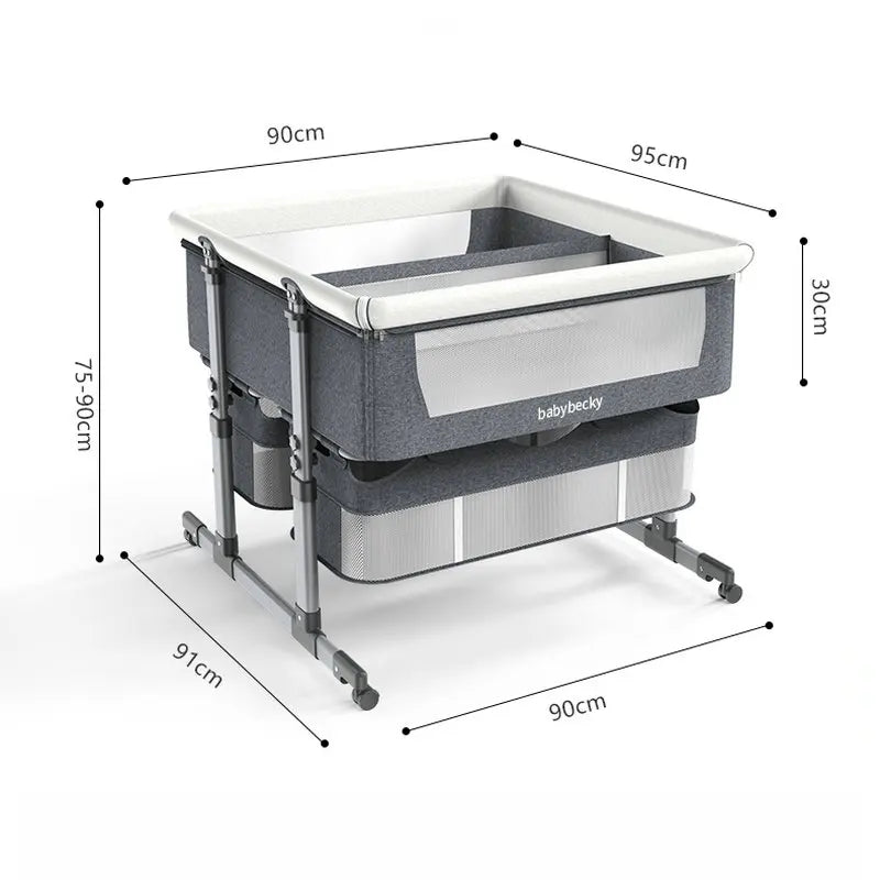 Adjustable Twins Cradle Crib with Wheels & Mesh Bassinet for 2 Babies