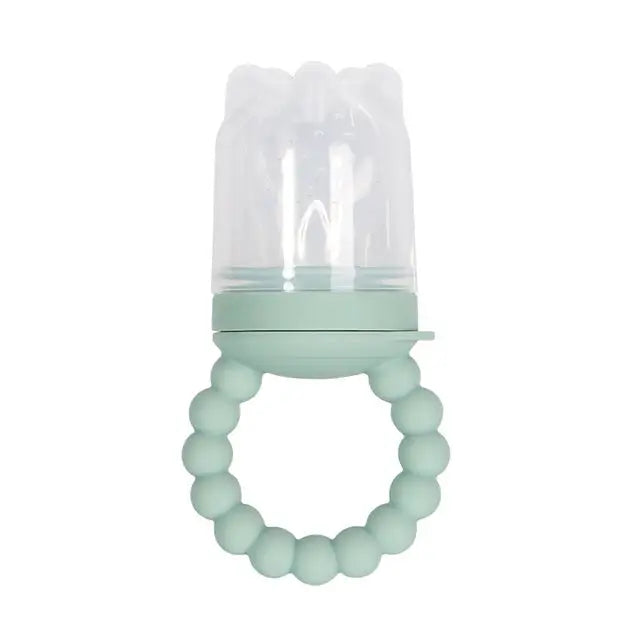 a baby pacifier with a light green handle