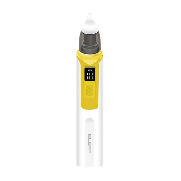 a yellow and white electric toothbrush on a white background