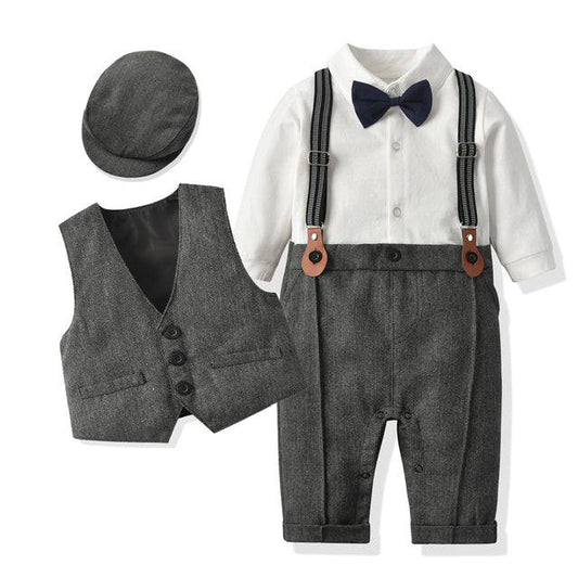 a baby boy's outfit and hat is shown