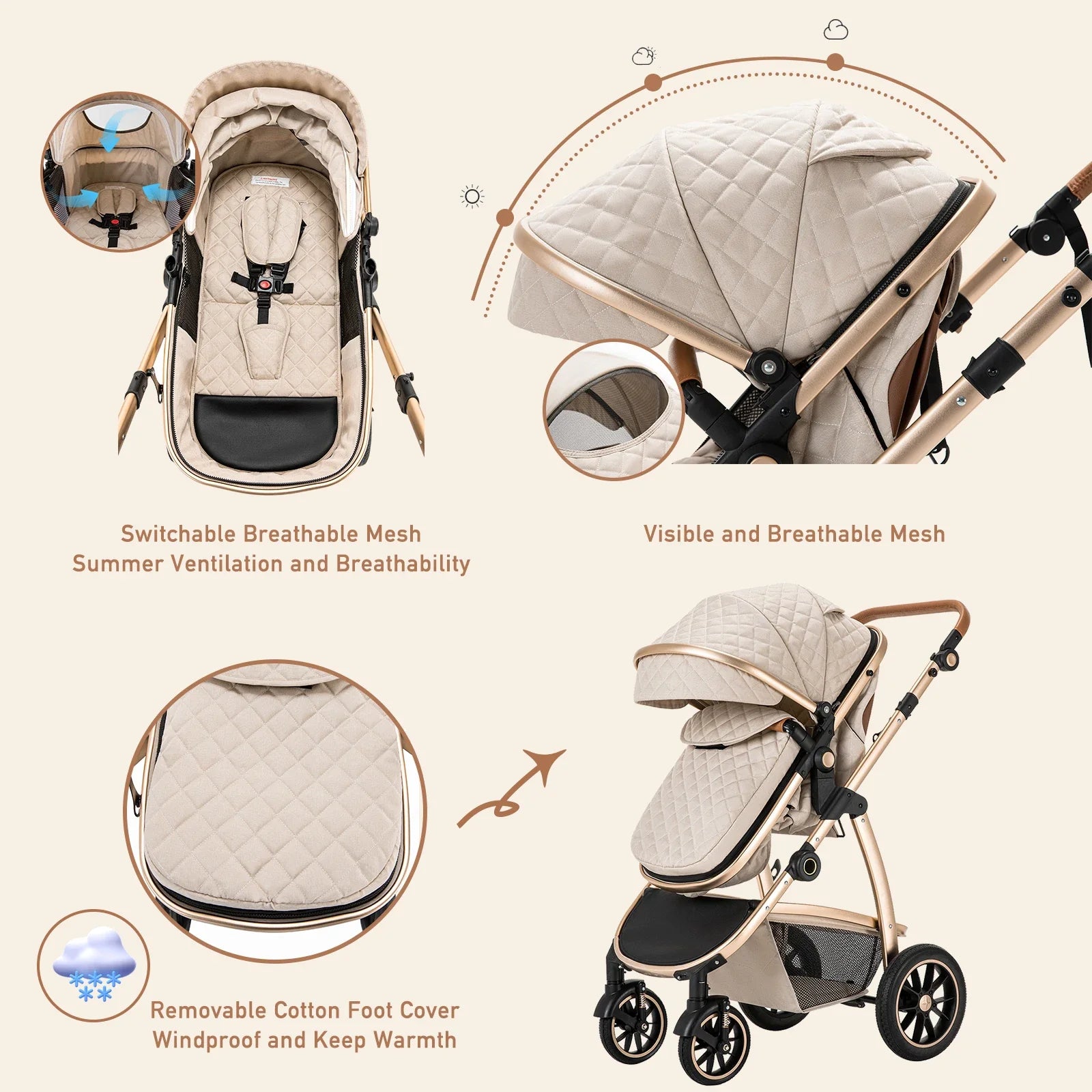 3 in 1 Luxury Pram and Multi-Functional Baby Carrier Travel Bundle