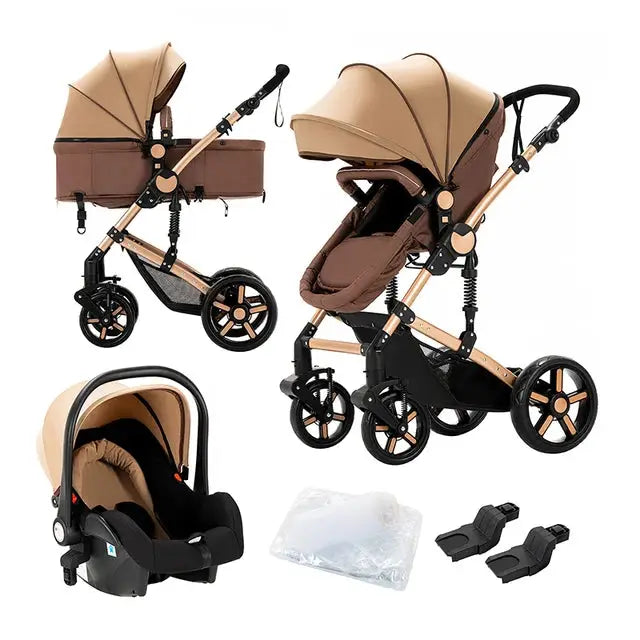 a baby stroller and car seat with accessories