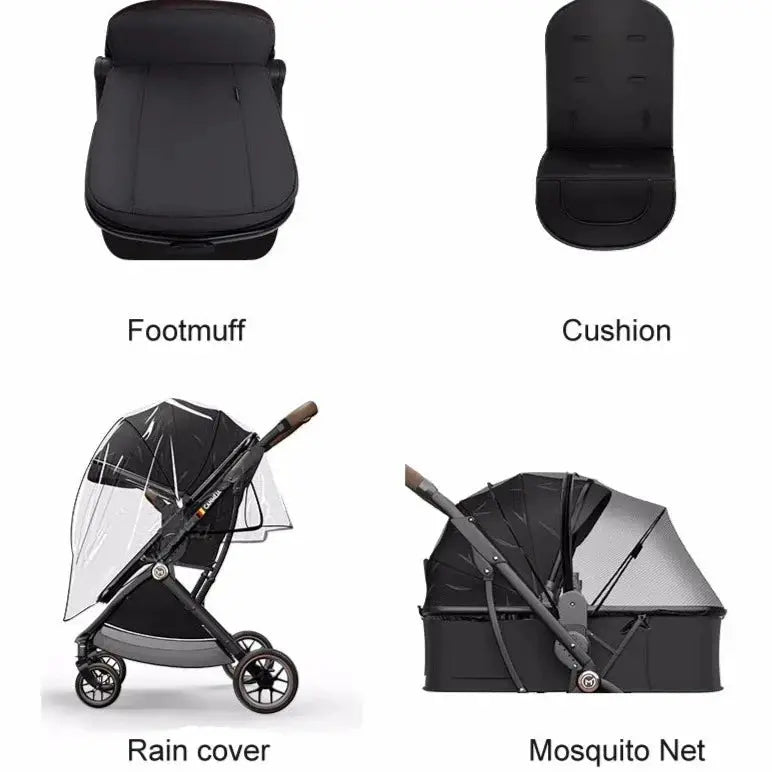 a baby stroller with different types of seats