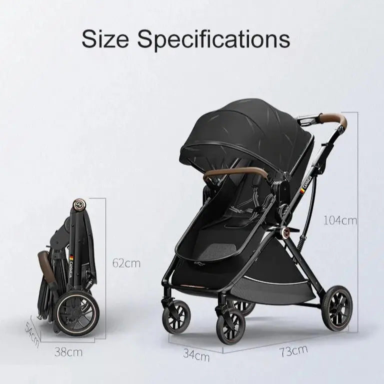 a baby stroller with the measurements of it