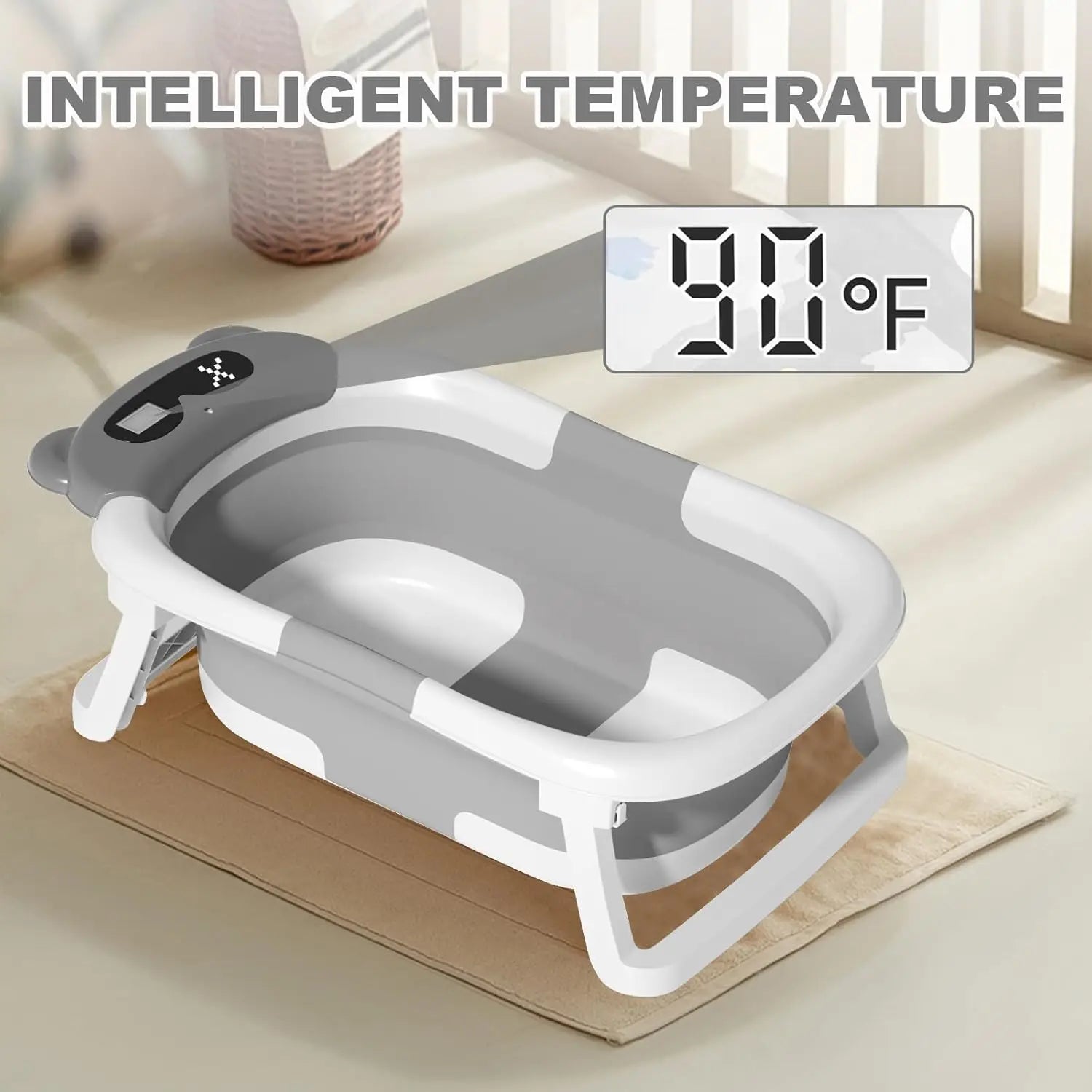 Foldable Baby Bath Tub with Cushion & Thermometer