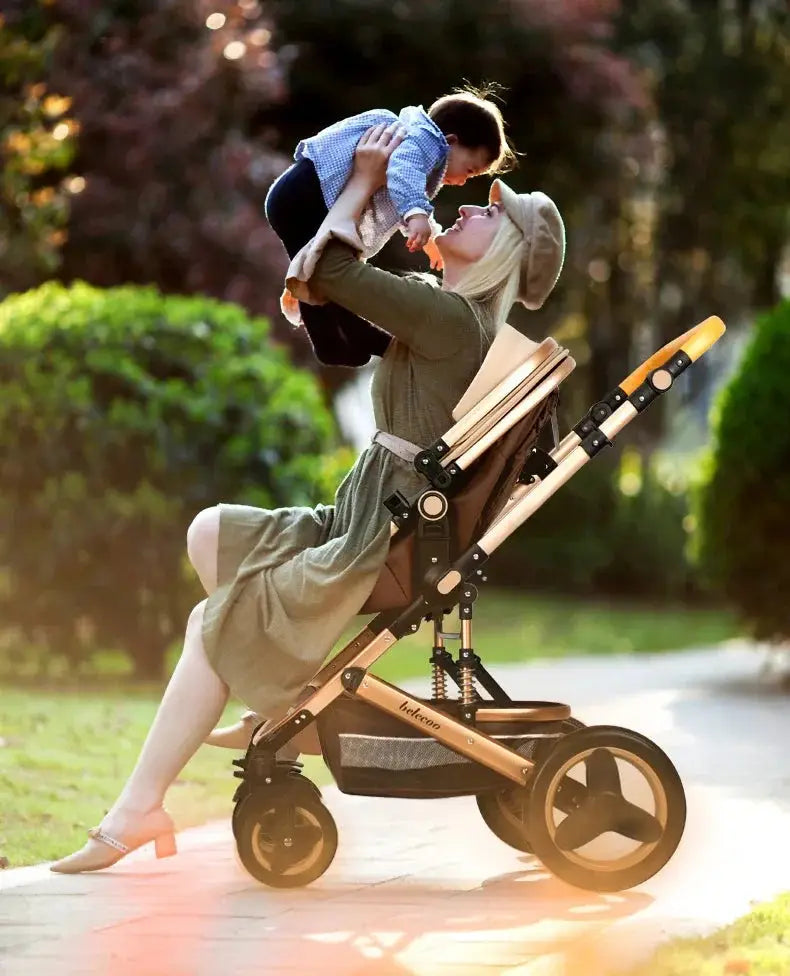 a woman pushing a baby in a stroller