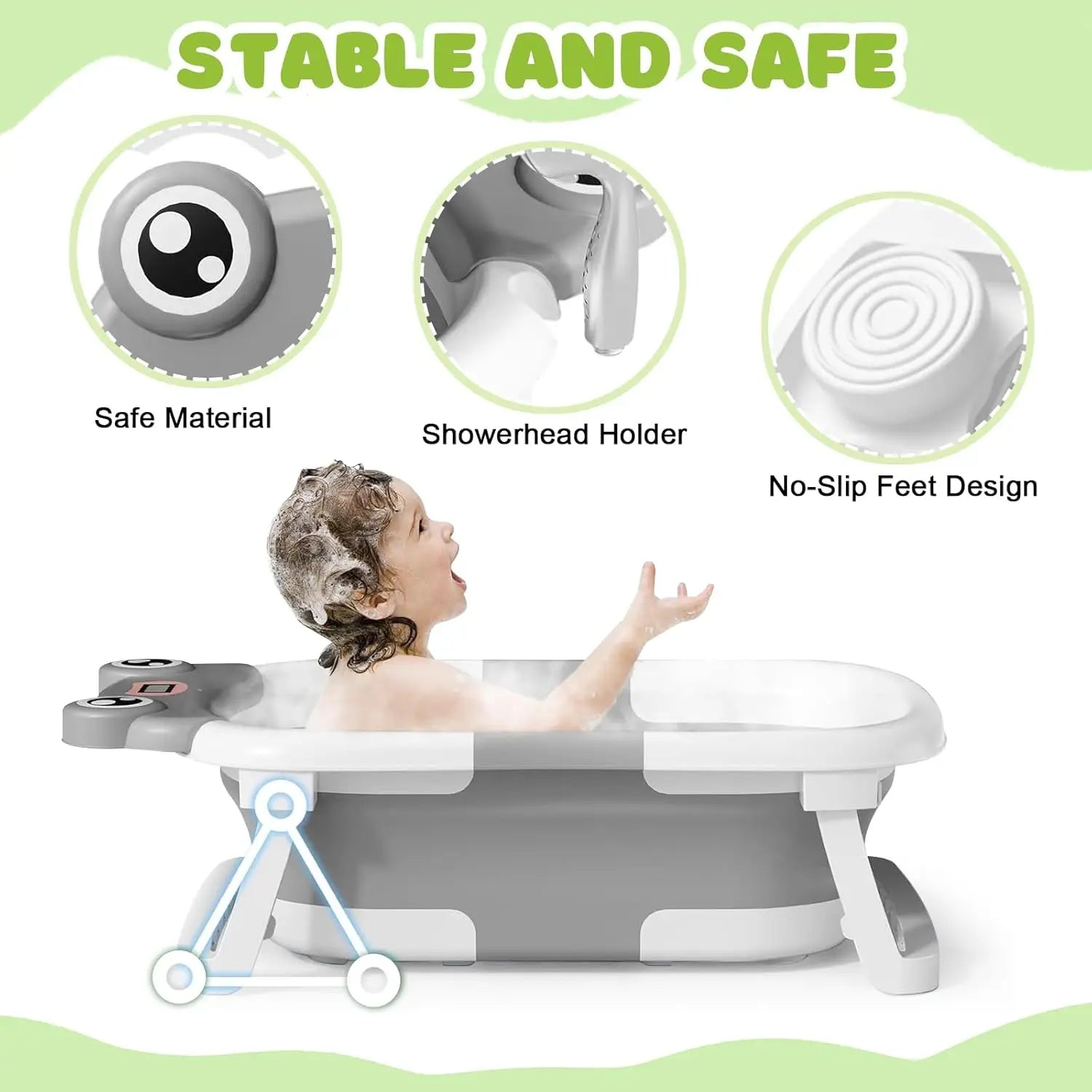 Foldable Baby Bath Tub with Cushion & Thermometer