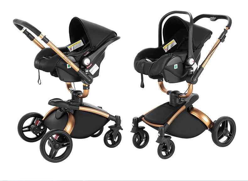 a stroller with two wheels and a seat