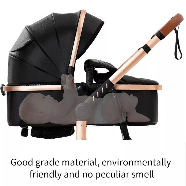 a baby stroller with an umbrella attached to it