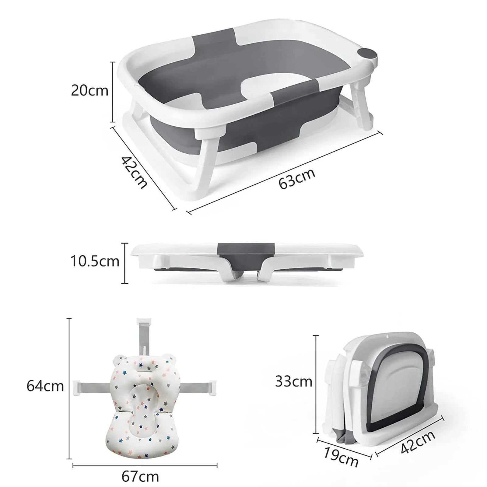 Foldable Baby Bath Tub with Cushion & Thermometer