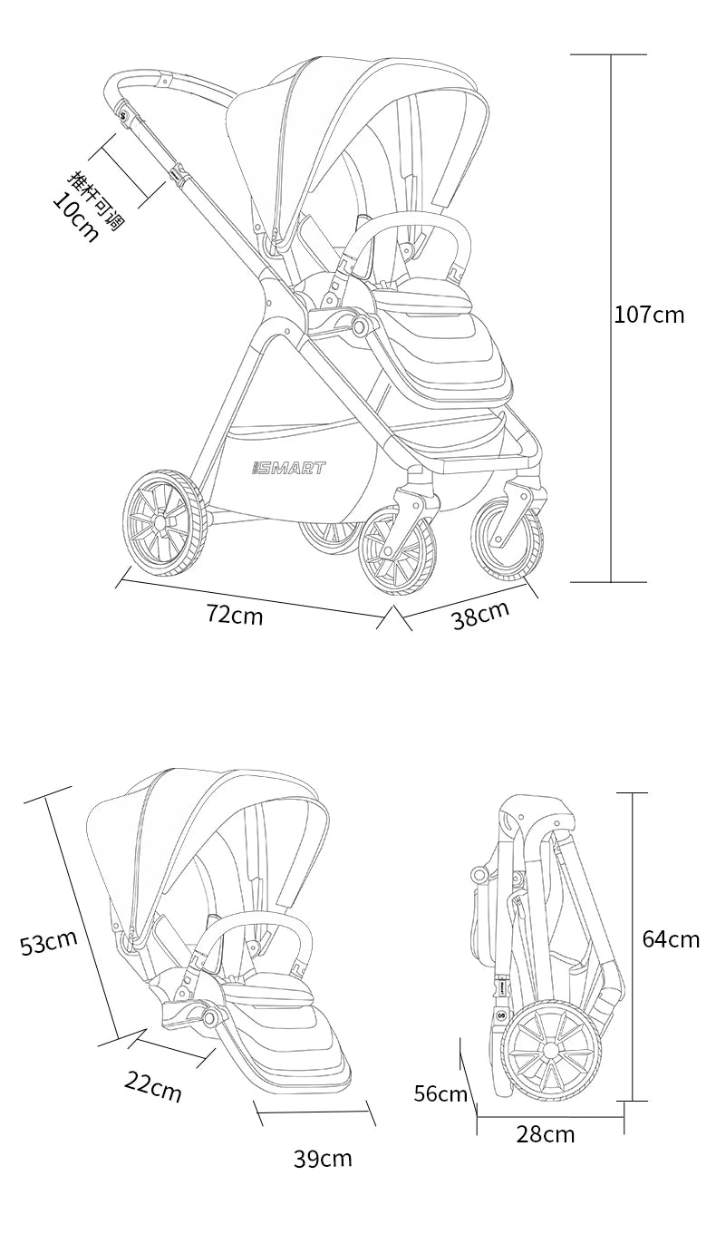 High Landscape Baby Stroller with Removable Bassinet