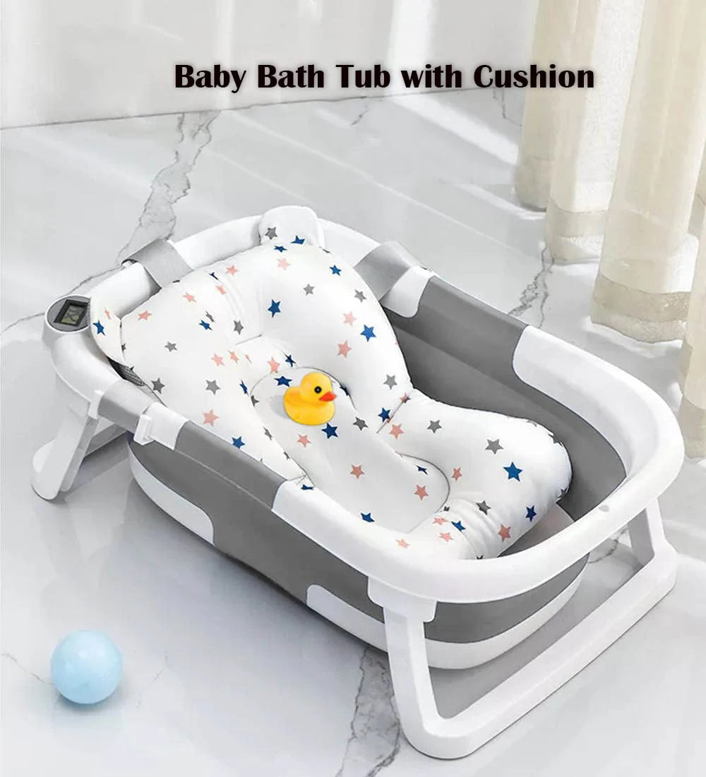 Foldable Baby Bath Tub with Cushion & Thermometer