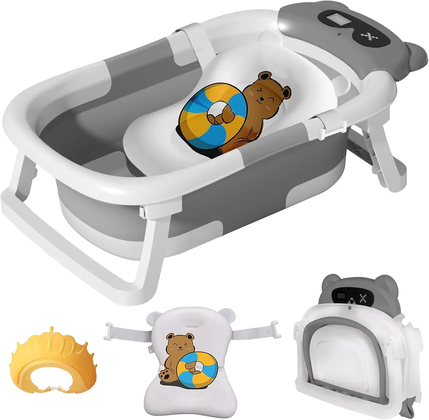 Foldable Baby Bath Tub with Cushion & Thermometer