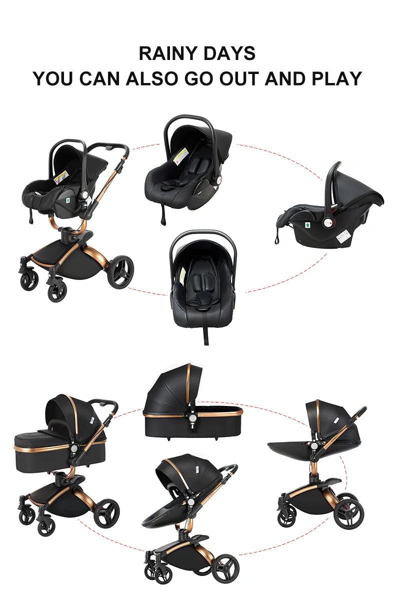 360 Degree Swivel Premium Leather Pushchair Set 3 in 1 BabyAbout