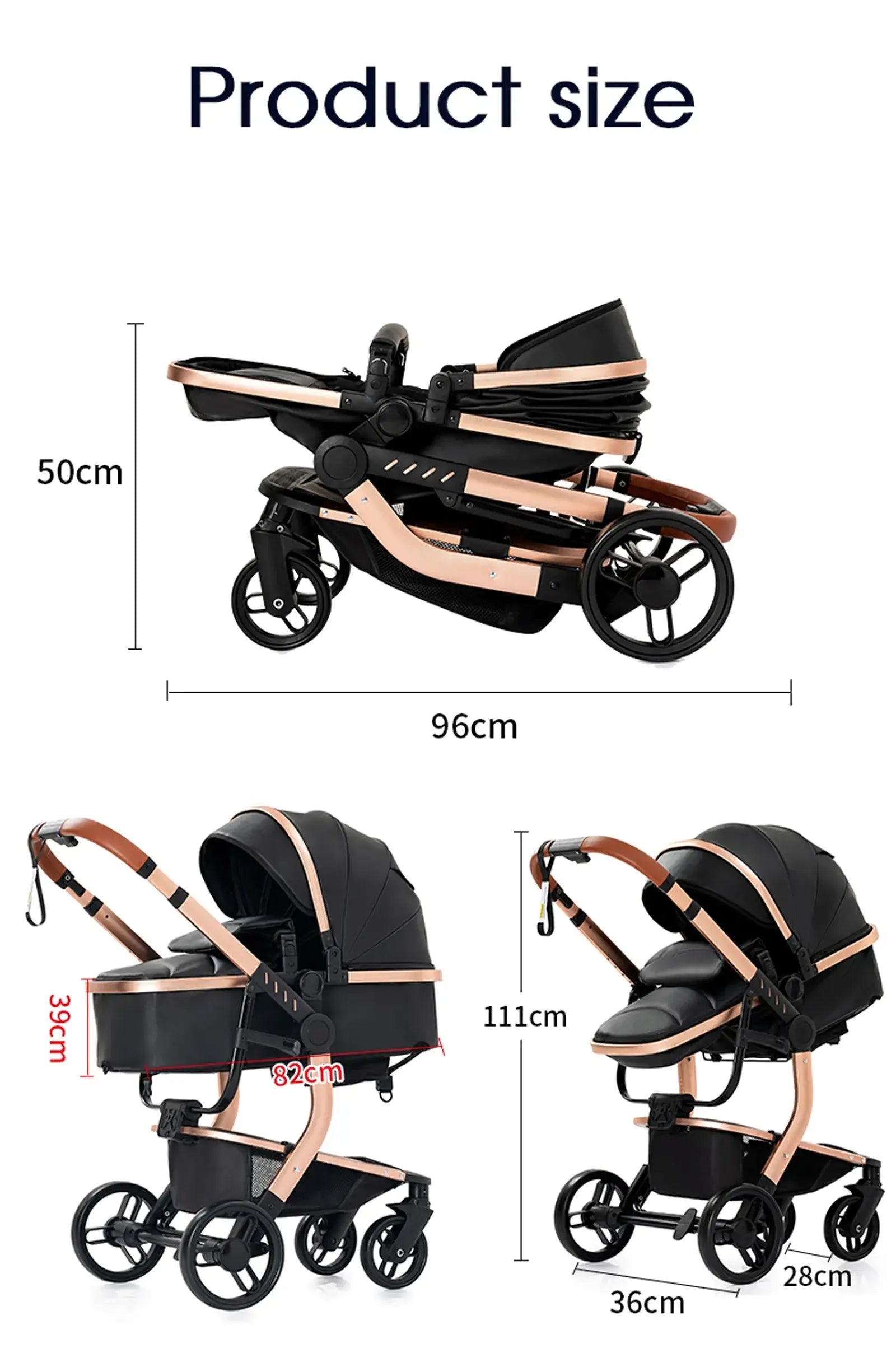 2024 Luxury 3 In 1 Leather Pushchair Set