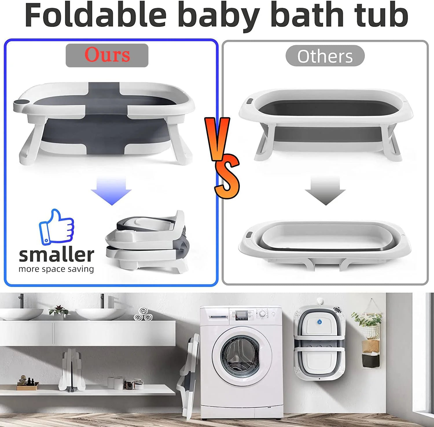 Foldable Baby Bath Tub with Cushion & Thermometer