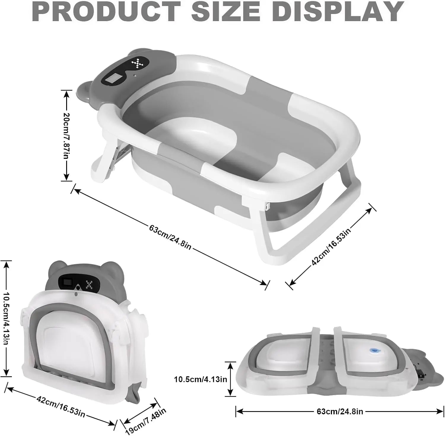 Foldable Baby Bath Tub with Cushion & Thermometer