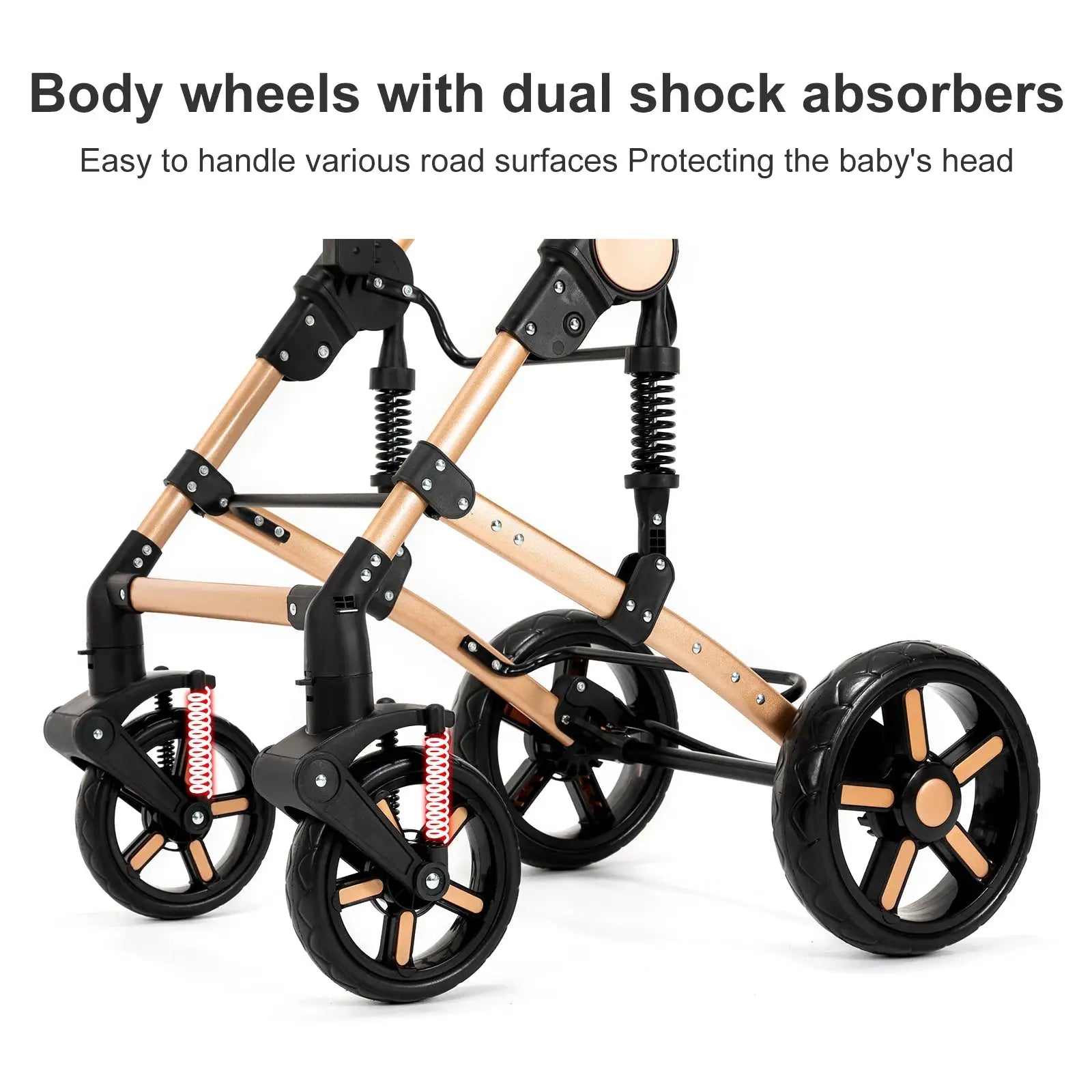 a pair of baby strollers with wheels