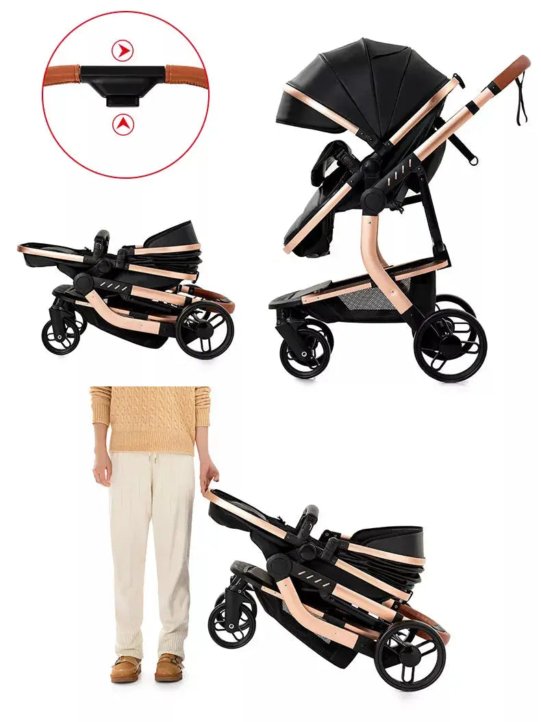 a man standing next to a baby stroller