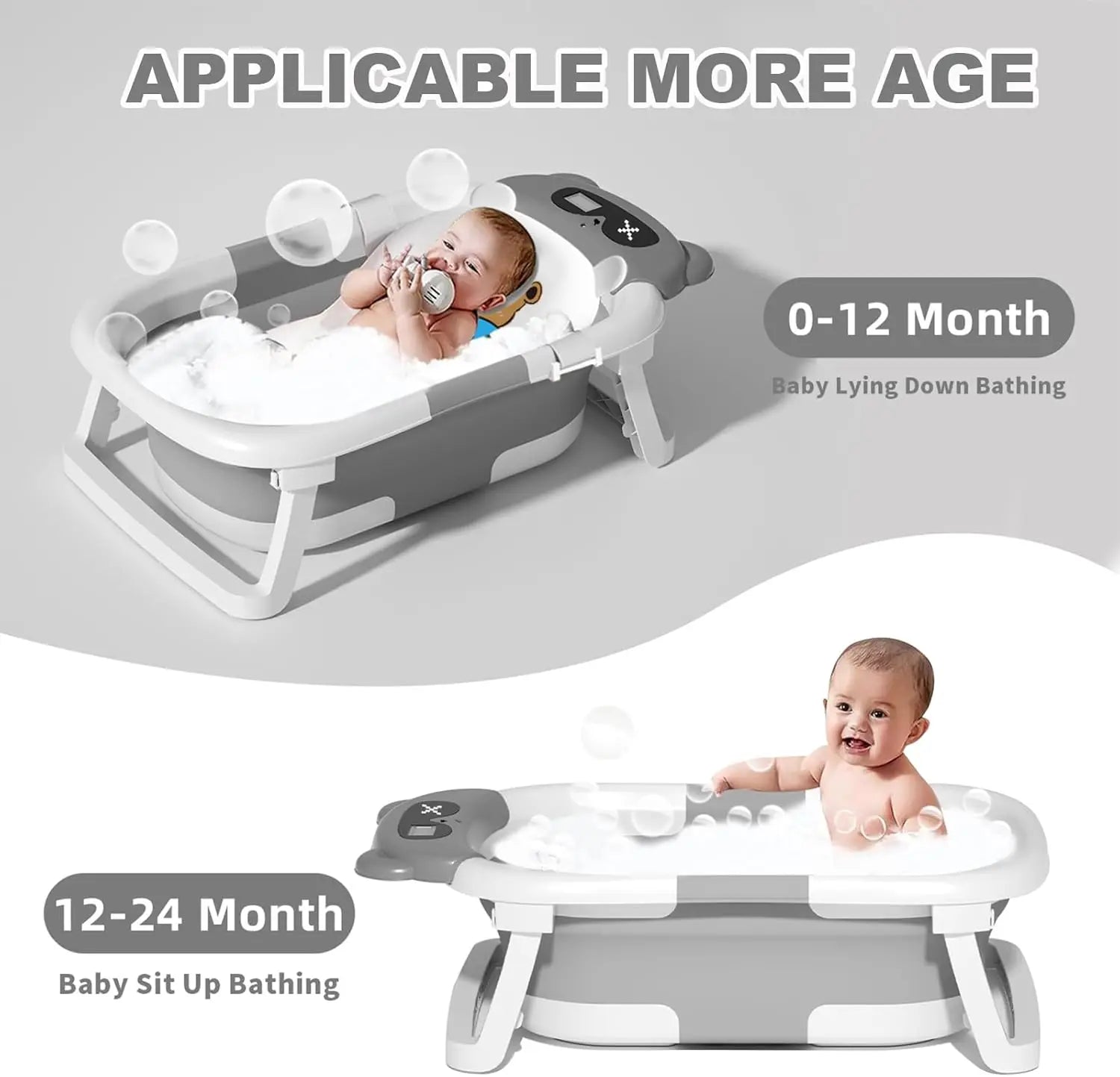 Foldable Baby Bath Tub with Cushion & Thermometer