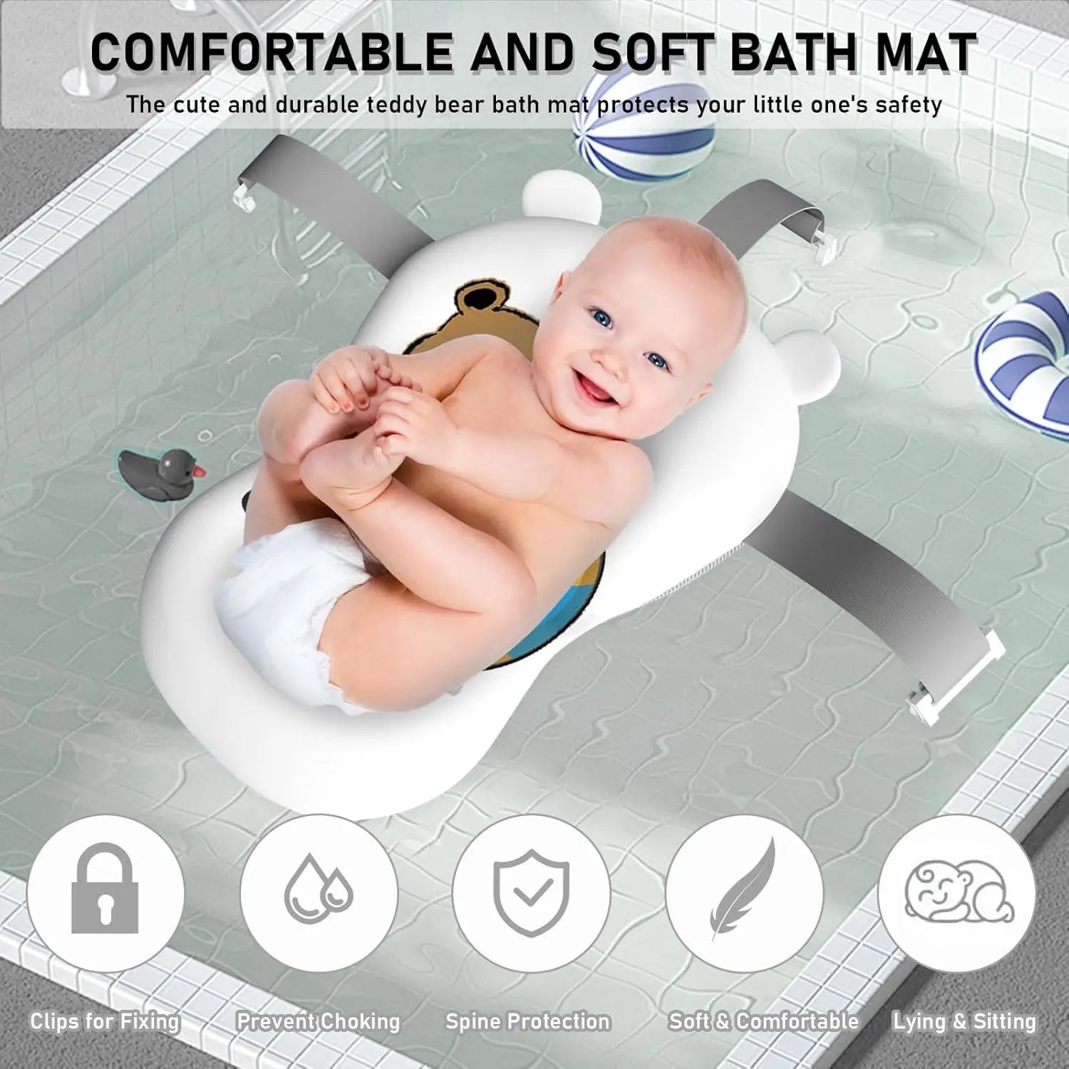 Foldable Baby Bath Tub with Cushion & Thermometer