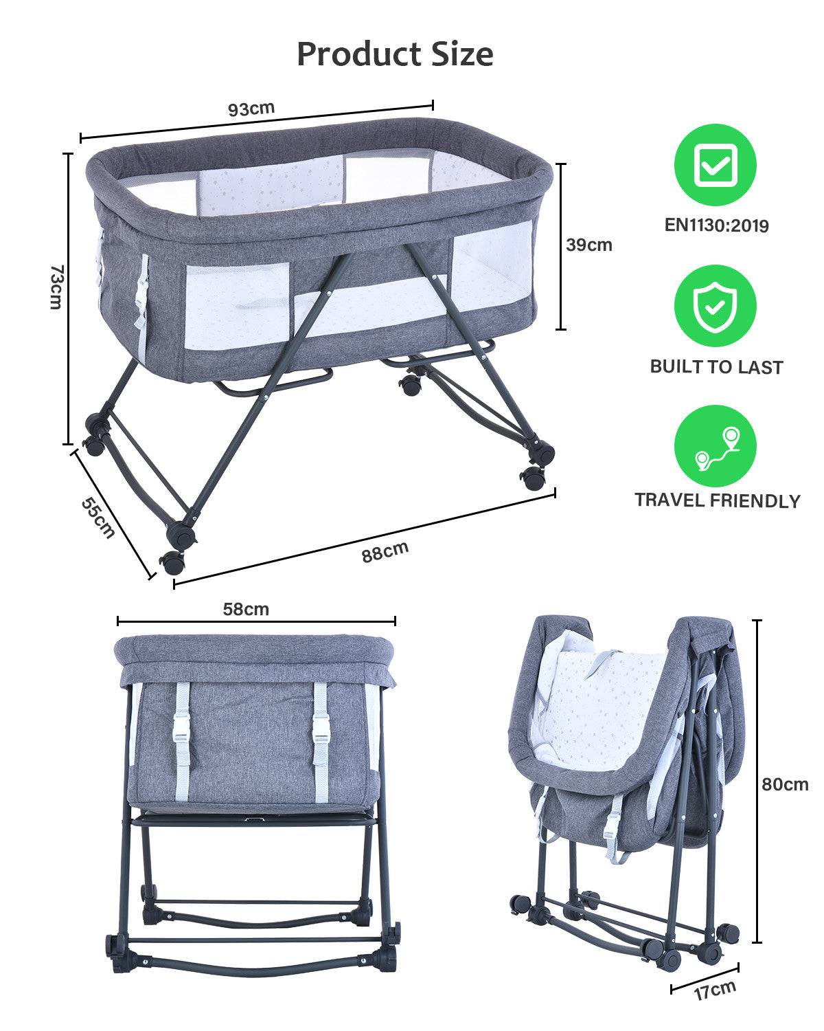 a baby crib is shown with measurements