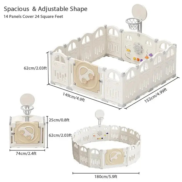 a baby playpen with a basketball hoop on top of it