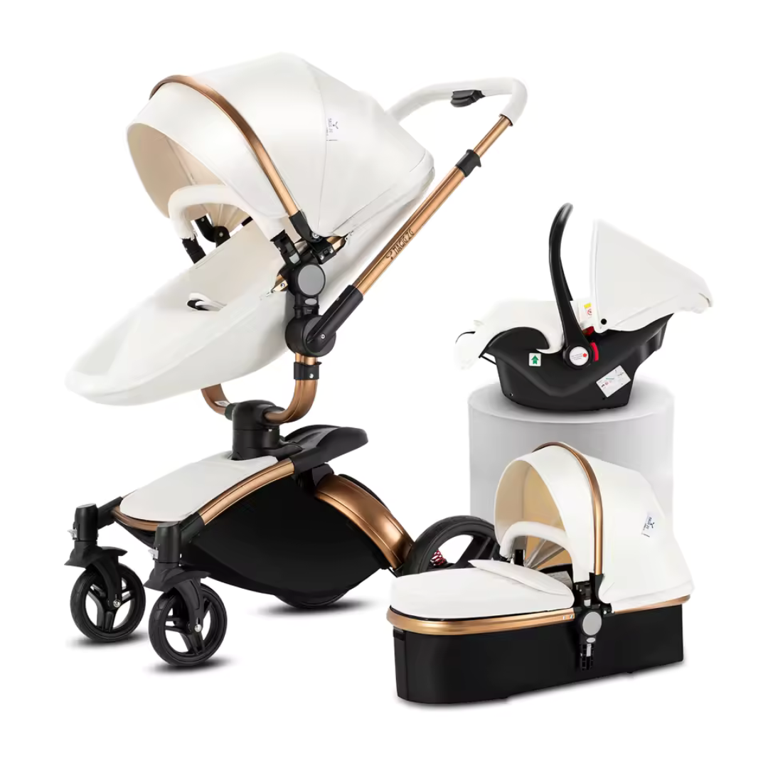 360 Swivel Premium Leather 3 In 1 Pushchair Set