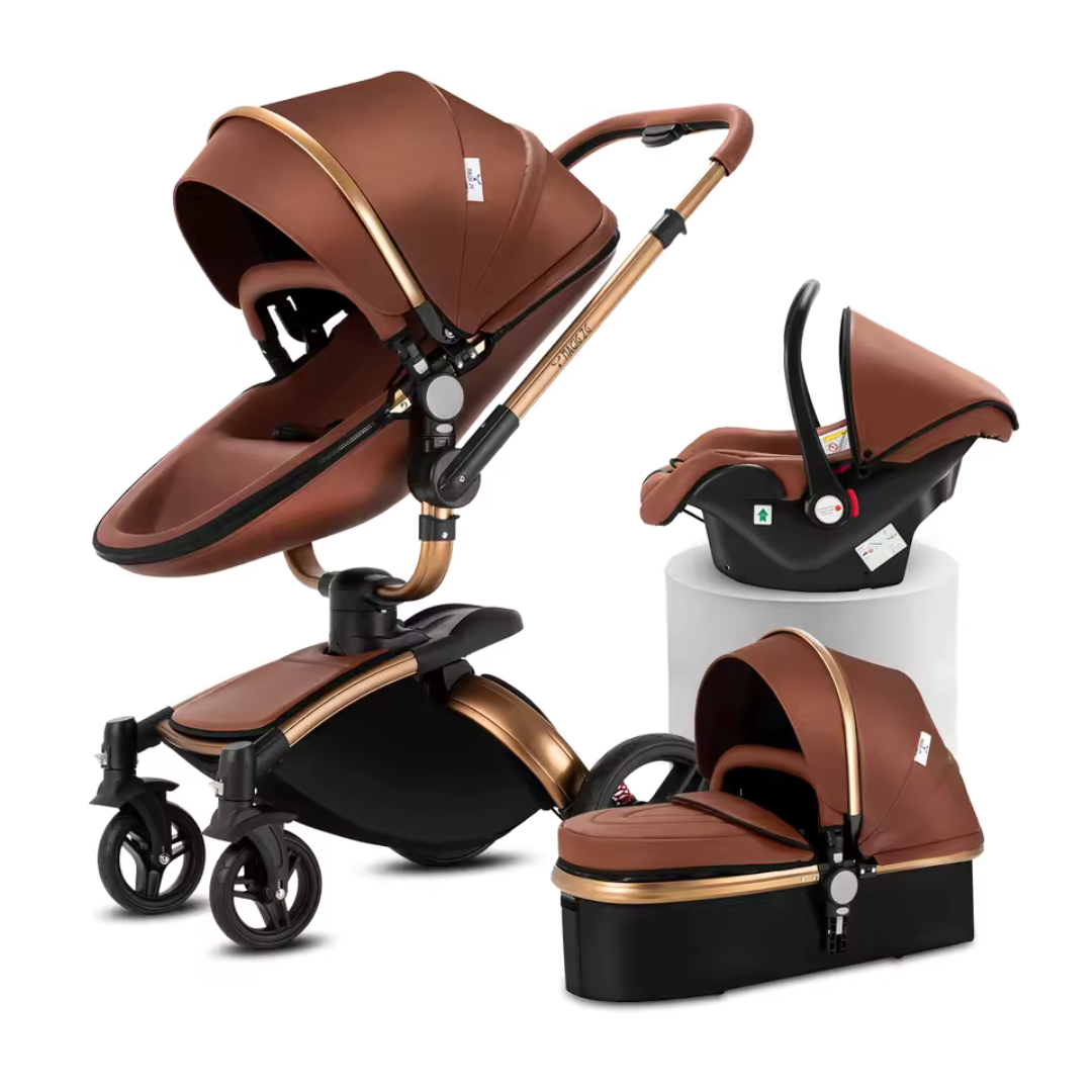 360 Swivel Premium Leather 3 In 1 Pushchair Set