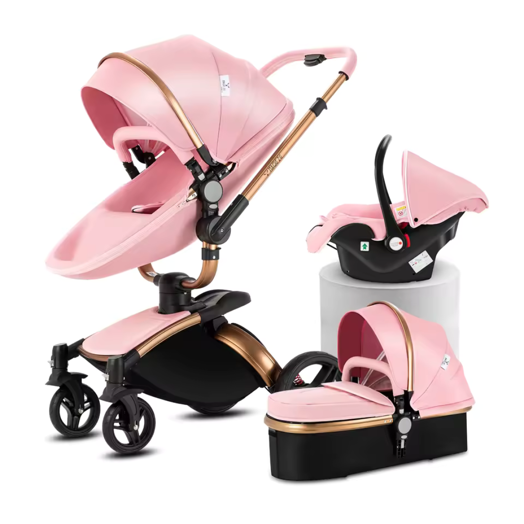 360 Swivel Premium Leather 3 In 1 Pushchair Set