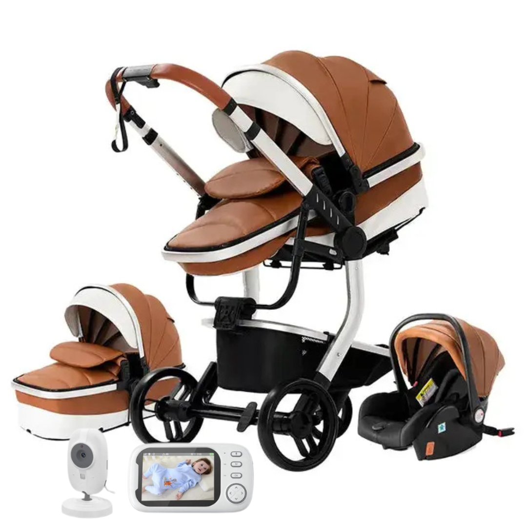 Luxury Leather 3-in-1 Pushchair Set With Free Wireless Baby Monitor System