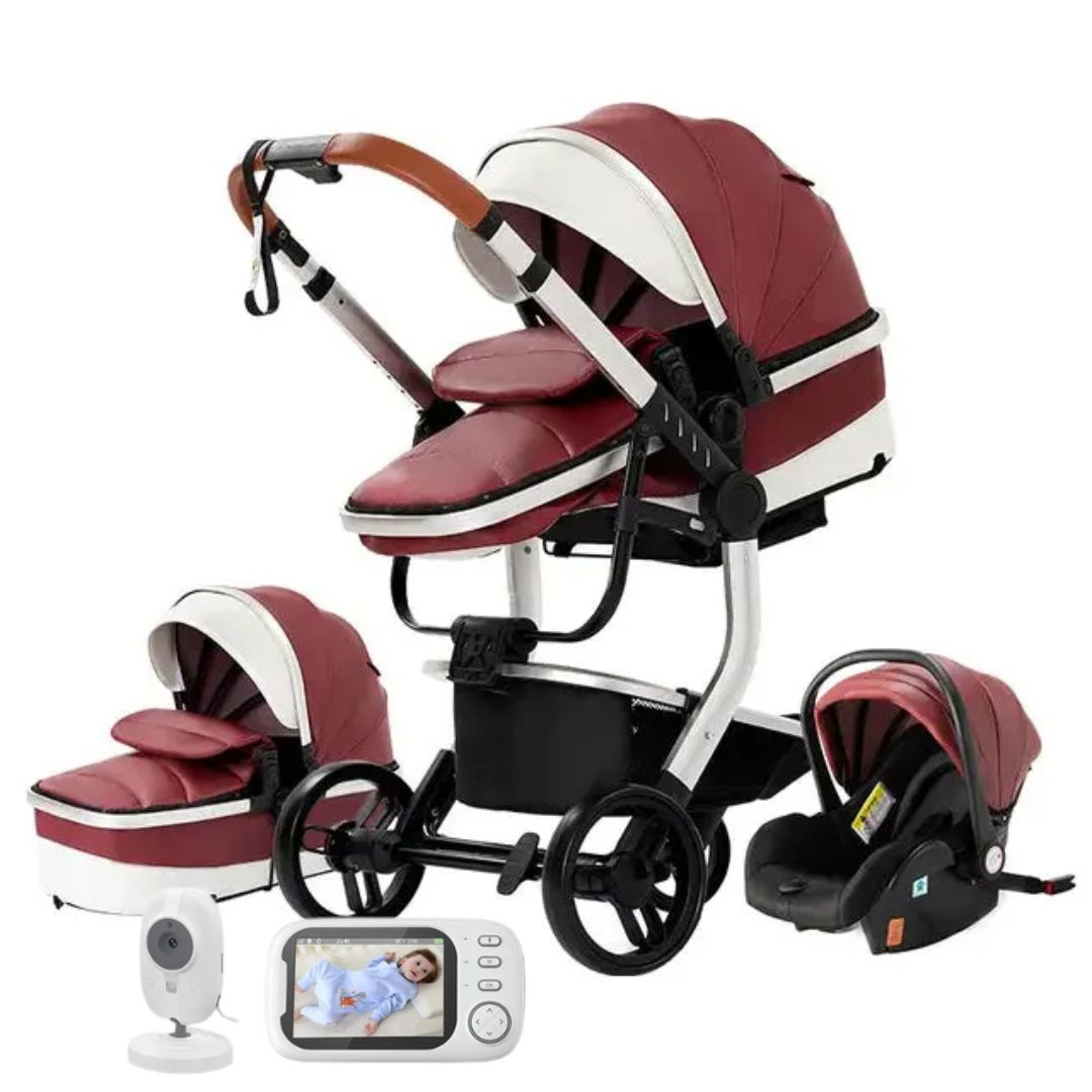 Luxury Leather 3-in-1 Pushchair Set With Free Wireless Baby Monitor System