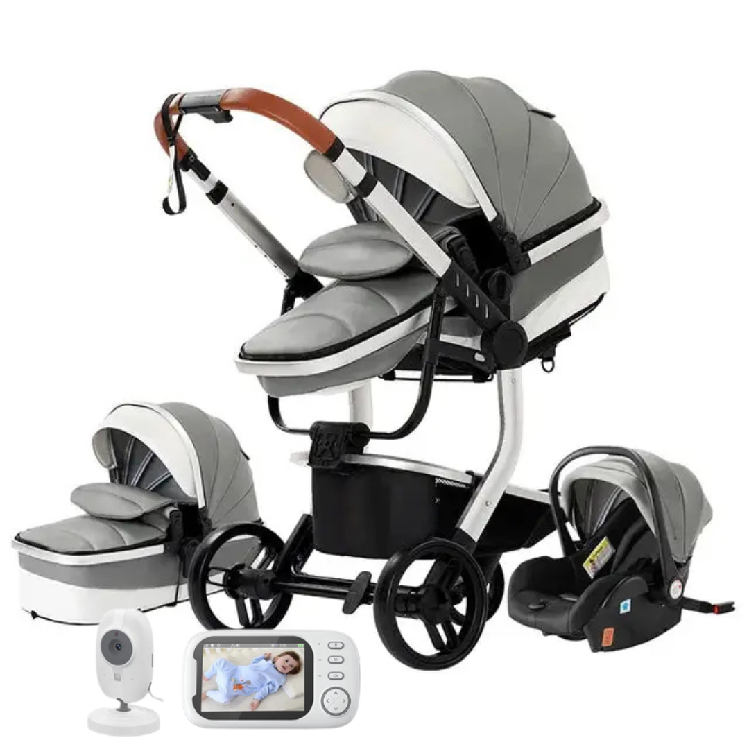 Luxury Leather 3-in-1 Pushchair Set With Free Wireless Baby Monitor System