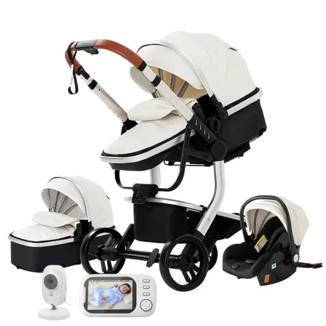 Luxury Leather 3-in-1 Pushchair Set With Free Wireless Baby Monitor System