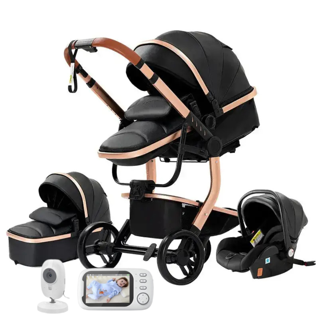 Luxury Leather 3-in-1 Pushchair Set With Free Wireless Baby Monitor System