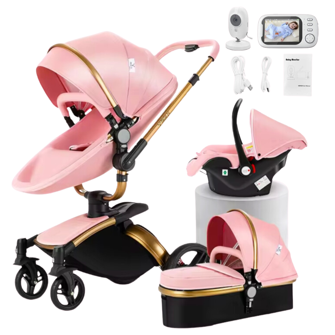 360 Swivel Premium Leather 3 in 1 Pram and Baby Monitor Bundle