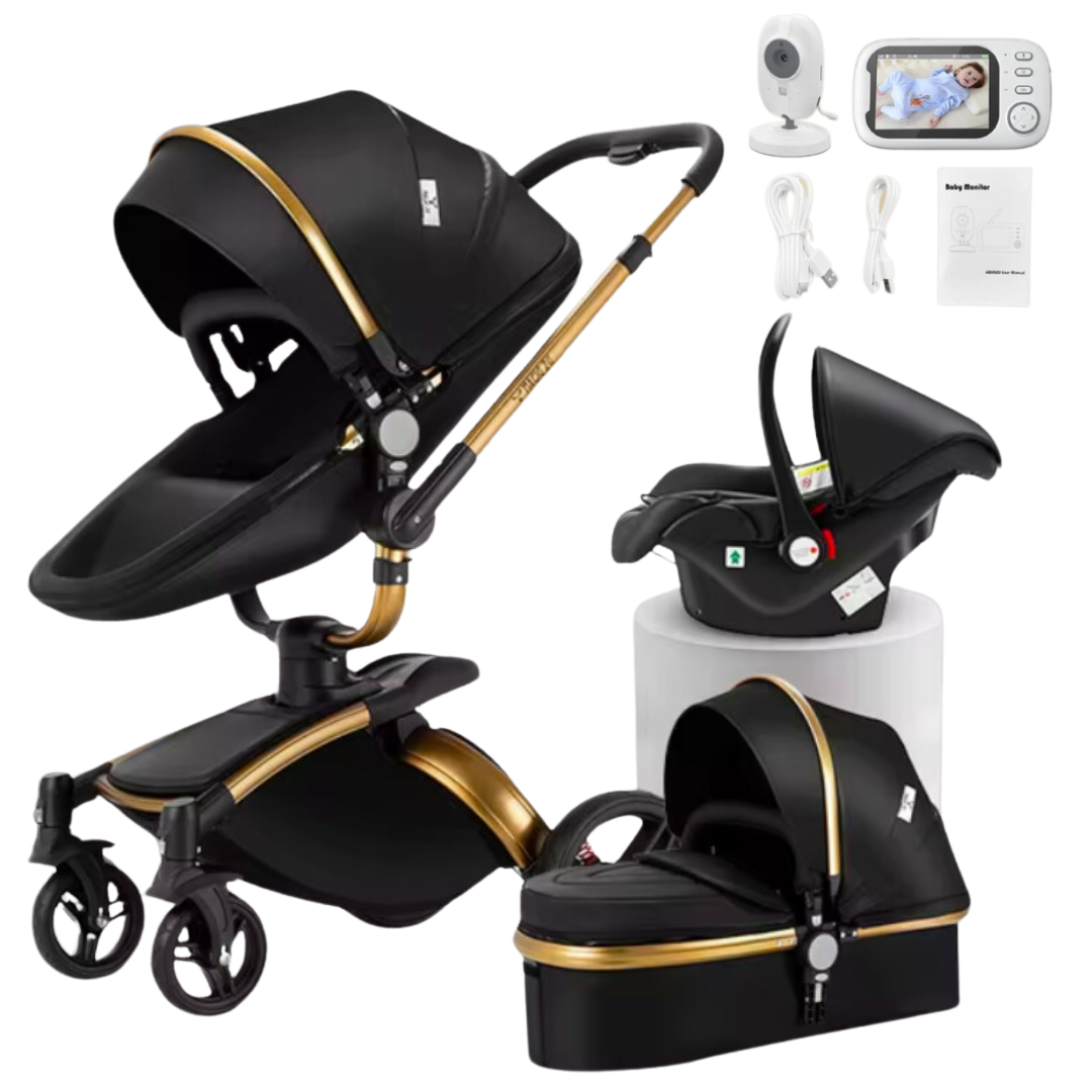 360 Swivel Premium Leather 3 in 1 Pram and Baby Monitor Bundle