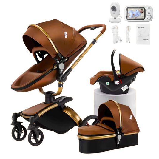 360 Swivel Premium Leather 3 in 1 Pram and Baby Monitor Bundle