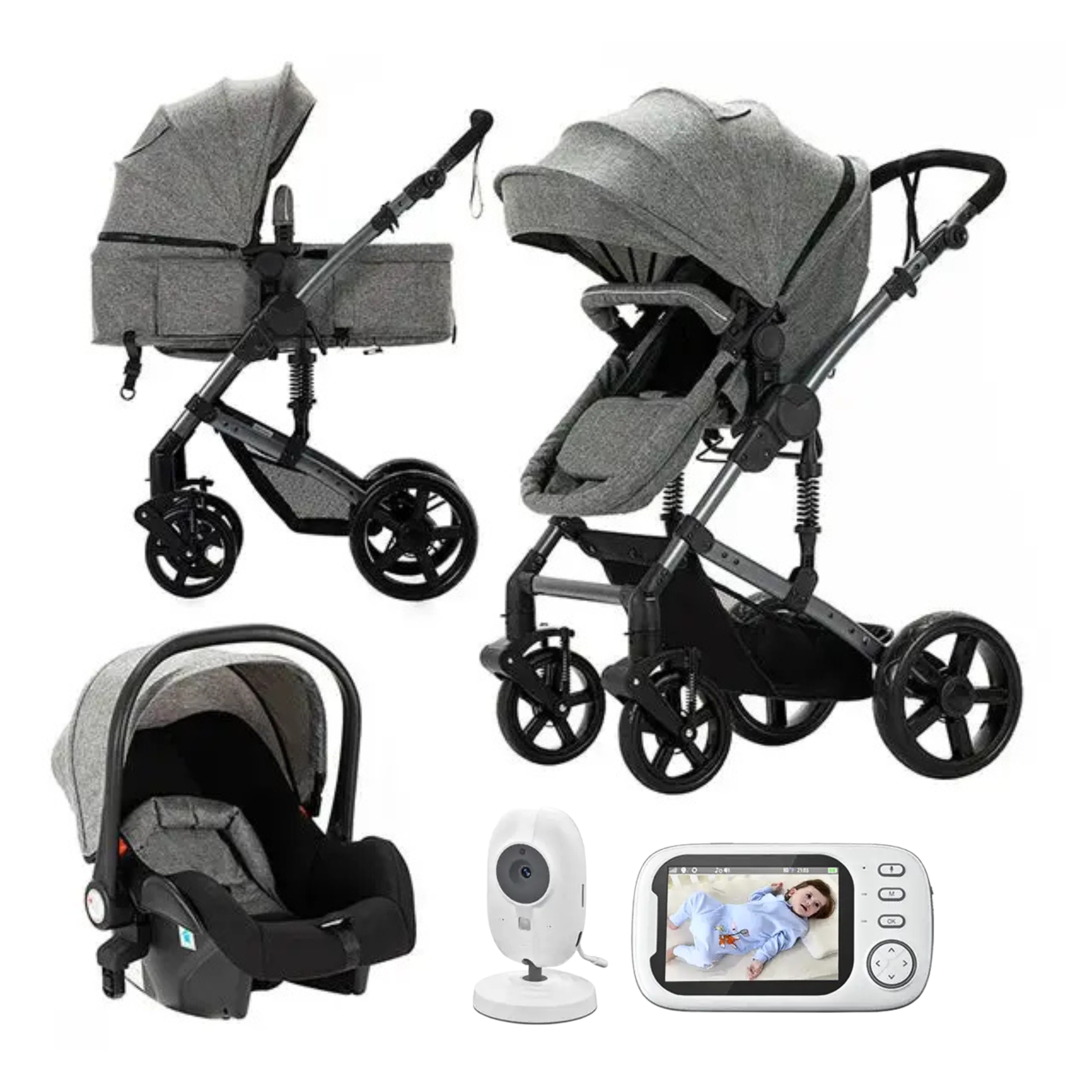 High Landscape 3-in-1 Pushchair Set with Free Wireless Baby Monitor