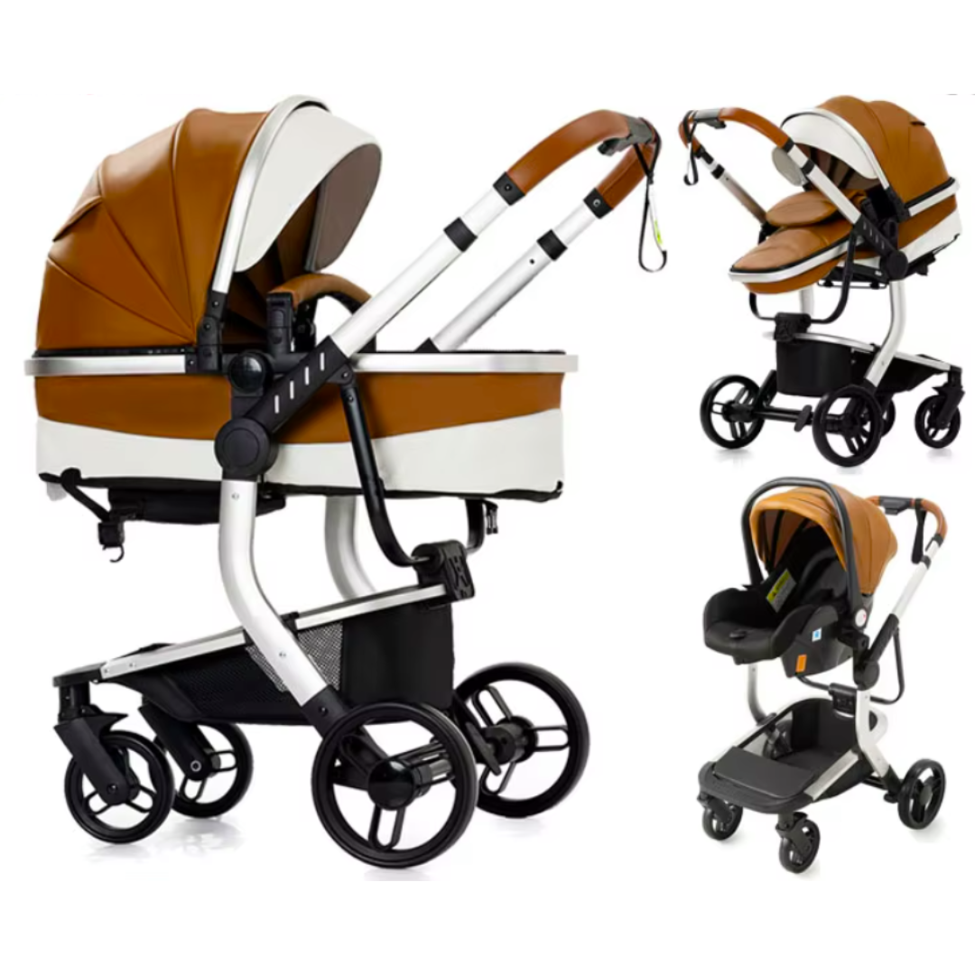 Leather 3 In 1 Pushchair and Car Seat Bundle