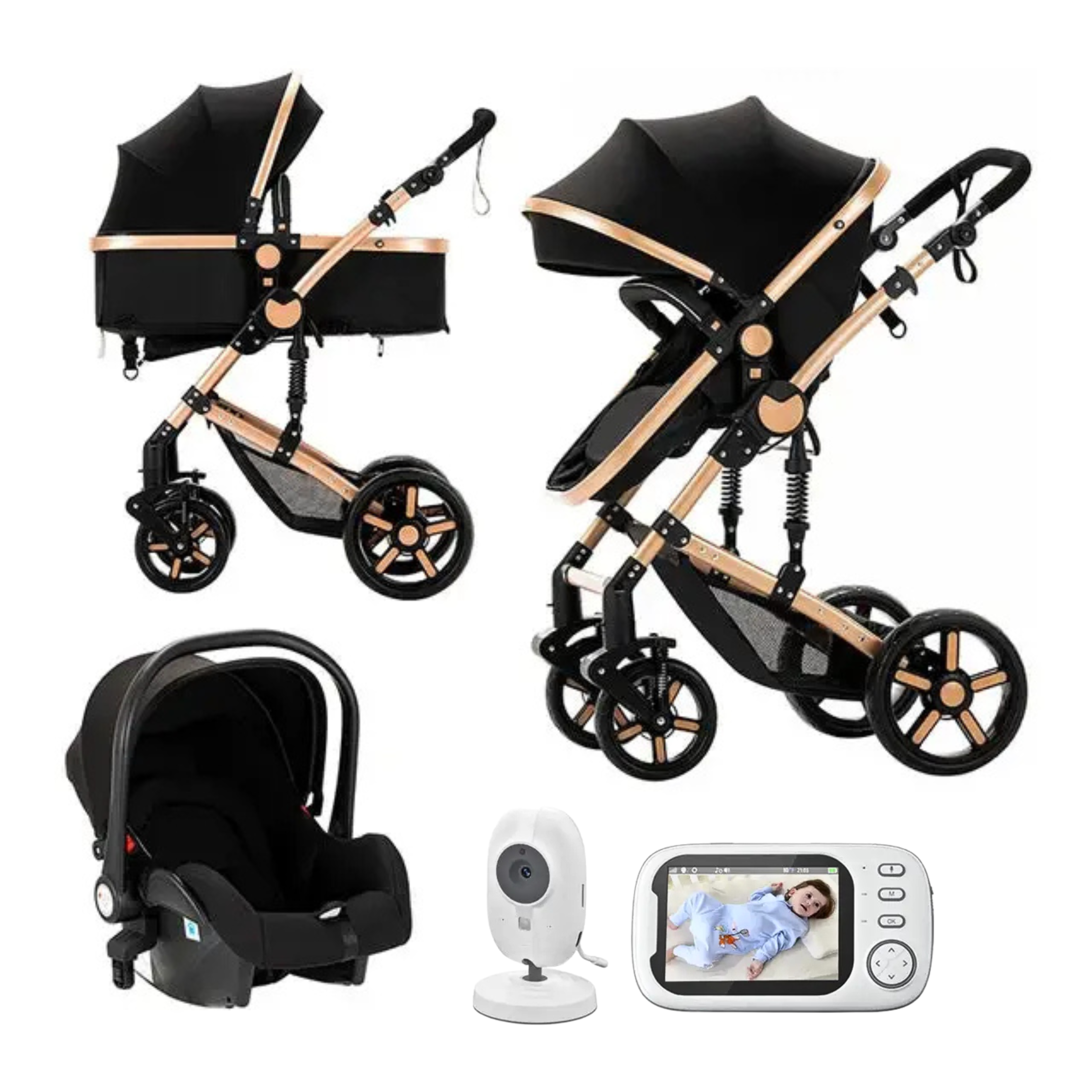 High Landscape 3-in-1 Pushchair Set with Free Wireless Baby Monitor